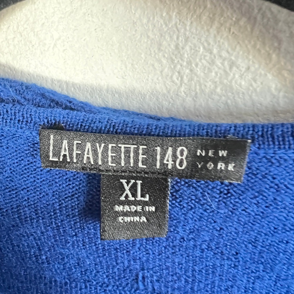 Lafayette 148 New York Sweater 100% Extra‎ Fine Wool Quite Luxury Royal Blue XL - Picture 3 of 6